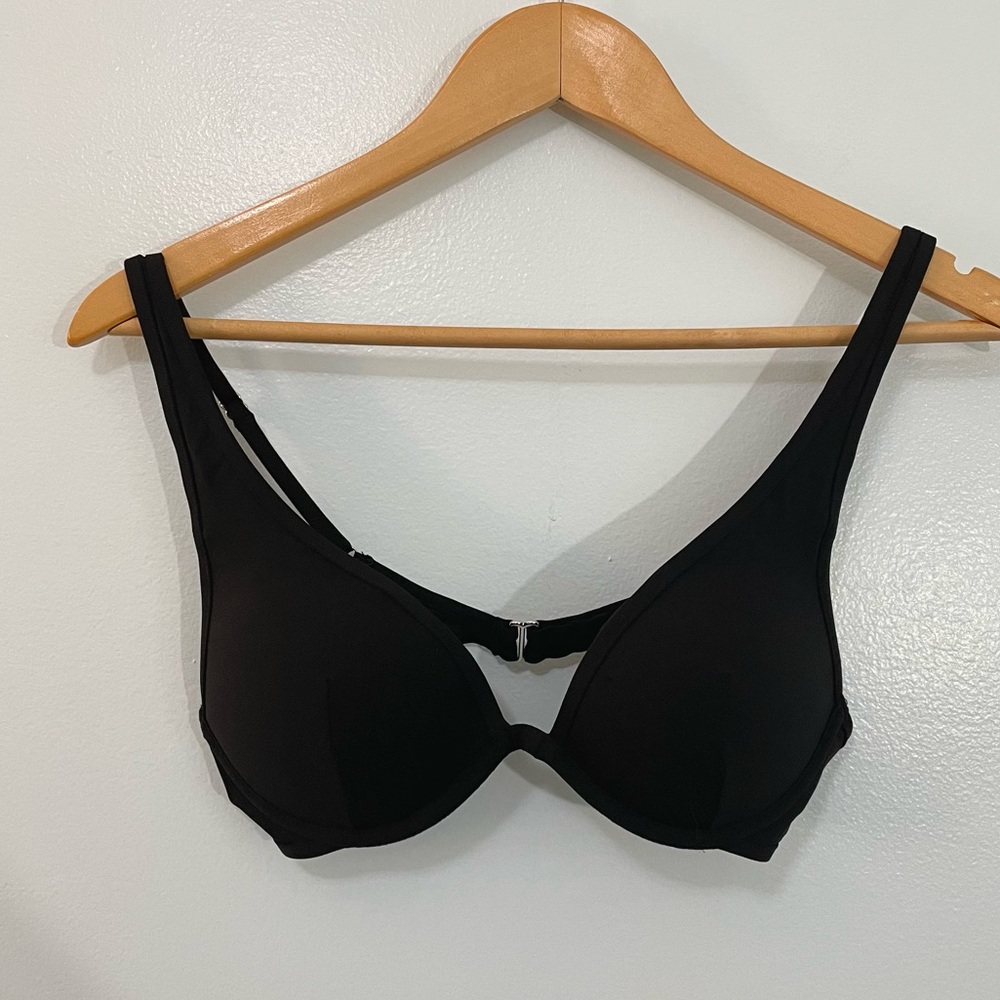H&M Black Plunge Push-Up Padded Bikini Top Swim Beach Basic Minimalist 34B Small - Picture 2 of 5